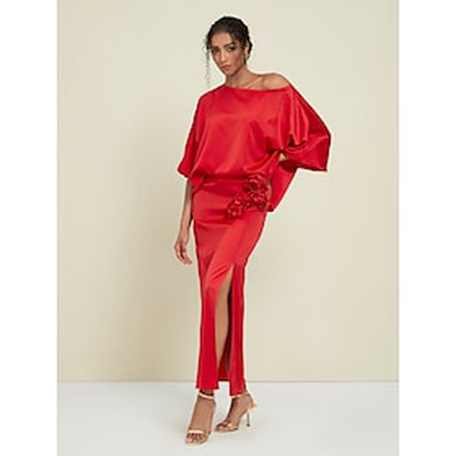 Satin Wedding Guest Floral Slash Neck Juliet Sleeve Wide Leg Two Piece Set - Ador.com - Modalova