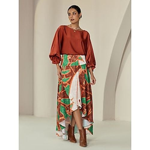 Satin Brown Juliet Puff Sleeve Irregular Hem Bohemia Two Piece Set - Ador.com - Modalova