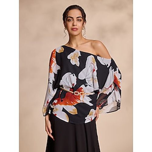 Chiffon One Shoulder Belted Long Sleeve Blouse - Ador.com - Modalova