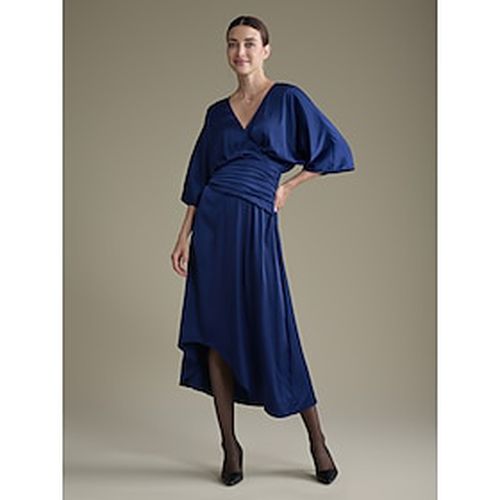 Satin Cross Front Curved Hem Maxi Dress - Ador - Modalova