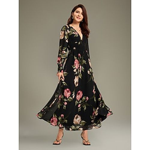 Chiffon Wedding Guest Floral Ruched V Neck Maxi Ascot Dress Wedding Guest Dress - Ador - Modalova