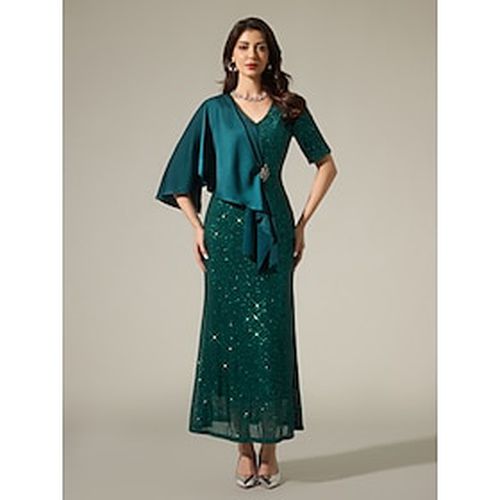 Satin Sequin Sparkly Mismatched Short Sleeve Maxi Dress - Ador.com - Modalova