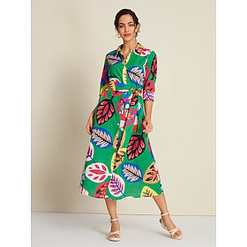 Leaf Collared 3/4 Length Sleeve Midi Shirt Dress - Ador.com - Modalova