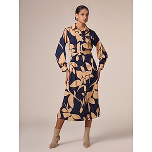 Satin Floral Printing Shirt Collar Casual Midi Dress - Ador - Modalova