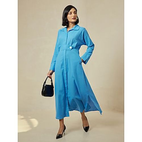 Cotton Solid Button Up Casual Maxi Shirt Dress - Ador - Modalova