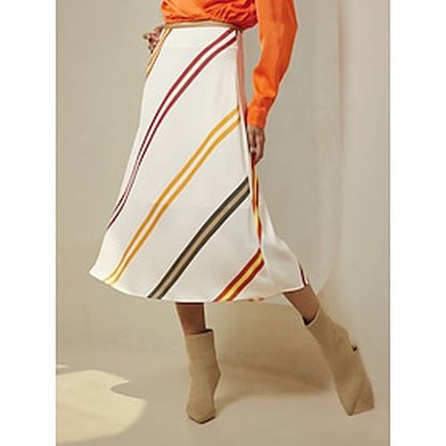 Satin Multi Color Stripe Casual Daily Midi Skirt - Ador - Modalova