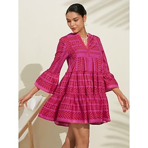 Women's Casual Dress Summer Dress Pink Dress Pink 3/4-Length Sleeve Geometic Striped Pattern 100% Cotton Ruffle Flounced Loose Spring Summer Spring an - Ador.com - Modalova