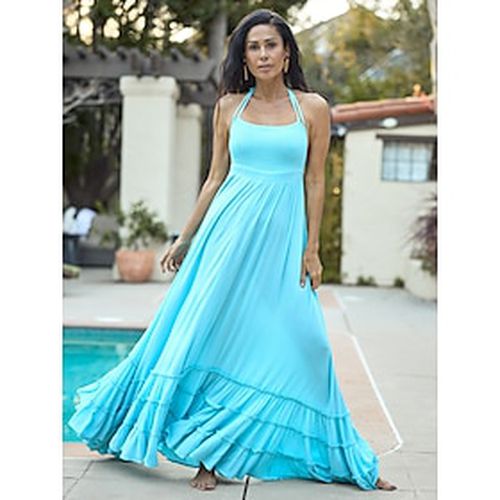 Women's Resort Maxi Dress Smocked Waist Blue Elegant Halter Neck Cami Maxi Dress Beach Cover Up - Ador - Modalova