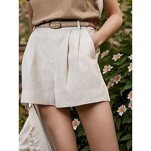 Linen Women's Shorts Beige High Waist Breathable And Soft Luxurious Linen Basic Casual Wear Streetwear Summer - Ador.com - Modalova