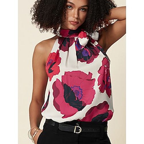 Women's Floral Print Halter Top Shirt Tank Top Casual Stain Tie Neck Sleeveless Vest - Ador.com - Modalova