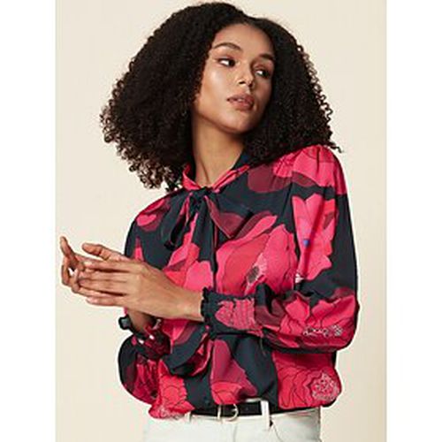 Women's Tie Bow Neck Stain Blouse Watercolor Floral Print Blouson-sleeve Shirt for Spring Fall - Ador - Modalova