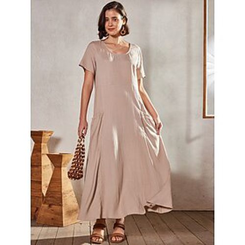 Women's Linen Maxi Dress Casual Breathable Short Sleeve Pocket Summer Spring 2024 Spring - Ador - Modalova