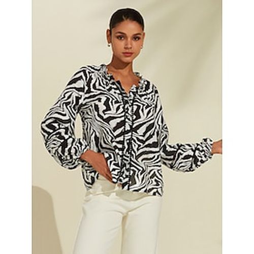 Zebra Pattern Lace Y Neck Blouse - Ador.com - Modalova
