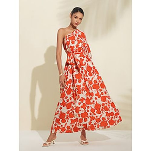 Women's Print Dress Resort Wear Maxi Dress Red Half-Sleeve Flower / Plants Print Mismatched Long Spring Summer Diagonal Neck Sweet Vacation S M L - Ador - Modalova
