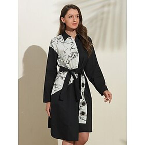 Graphic Print Belted Shirt Dress - Ador - Modalova