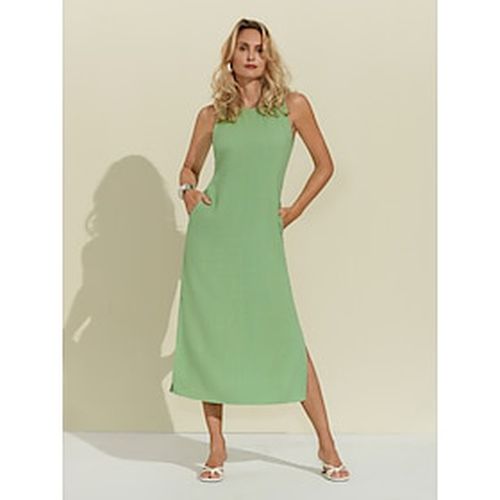 Women's Linen Blend Green Daily Casual Side Slit Loose Fit Tank Midi Dress - Ador - Modalova