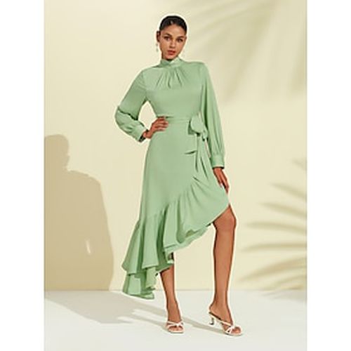 Sweet Shimmery Peplum Dress Solid Long Sleeve Ruffles Dress - Ador.com - Modalova