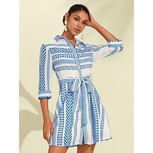 Geometric Belted Shirt Dress Mini Dress - Ador.com - Modalova