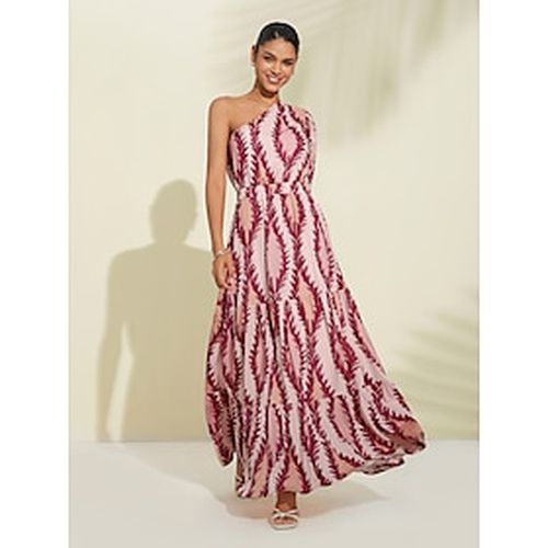 Women's Print Dress Maxi Dress Pink Short Sleeve Plants Printing Summer One Shoulder Dresses S M L - Ador - Modalova