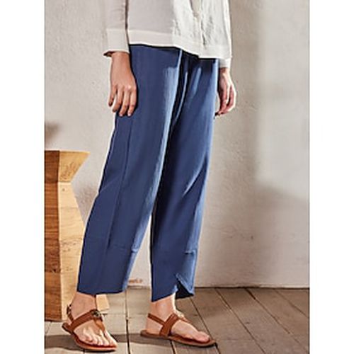 Linen Women's Blue Linen Pants Plain Straight Pocket Basic Casual Chinos Pants Splice Cropped Trousers Summer Spring - Ador - Modalova
