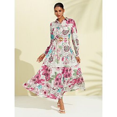 Floral Belted Pocket Maxi Shirt Dress - Ador - Modalova