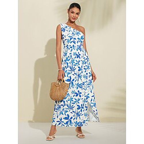 Women's Print Dress Resort Wear Maxi long Dress Blue Sleeveless Flower / Plants Floral Style Printing Long Spring Summer One Shoulder Beach Vacation S - Ador.com - Modalova