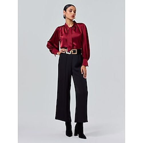 Satin Solid Blouse Straight Full Length Casual Pants Two Piece Set - Ador.com - Modalova