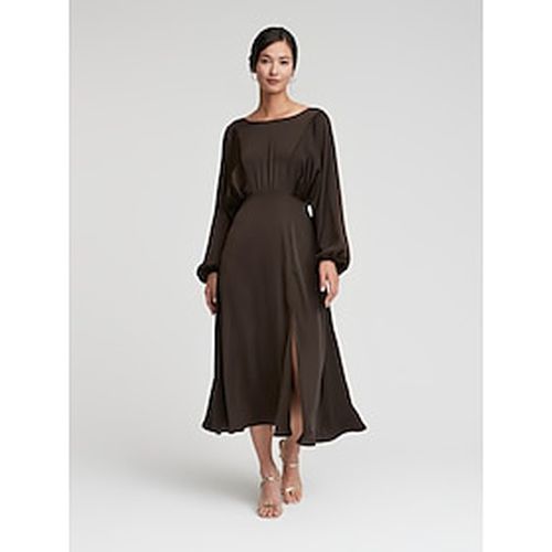 Satin Balloon Sleeve Midi Dress - Ador - Modalova