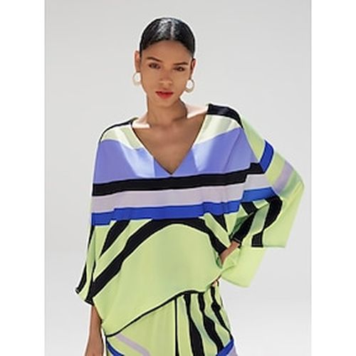 Satin V Neck Geometric Print Poncho Blouse - Ador.com - Modalova