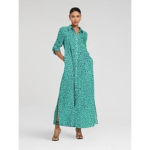 Women's Shirt Dress Print Dress Maxi Dress Blue Green Leopard prints Roll up Sleeves Sequin Summer Shirt Collar Leopard Print S M L - Ador.com - Modalova