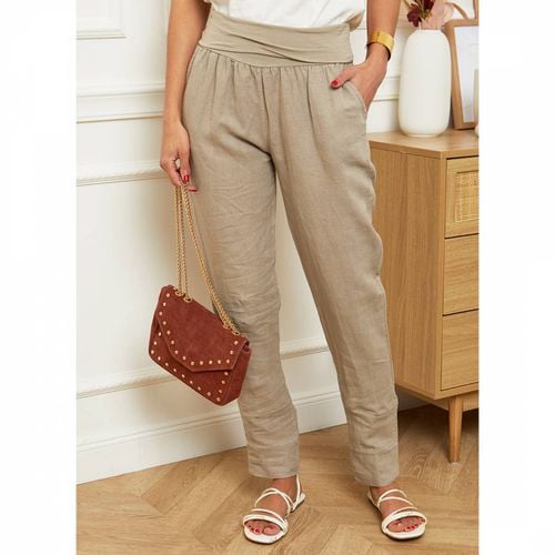 Taupe Slim Fit Linen Trousers - LE MONDE DU LIN - Modalova