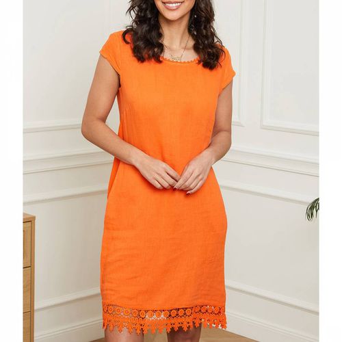 Orange Lace Trim Linen Dress - LE MONDE DU LIN - Modalova