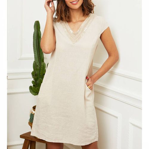 Beige Mid Length Linen Dress - LE MONDE DU LIN - Modalova