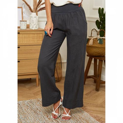 Warm Grey Wide Linen Trousers - LE MONDE DU LIN - Modalova