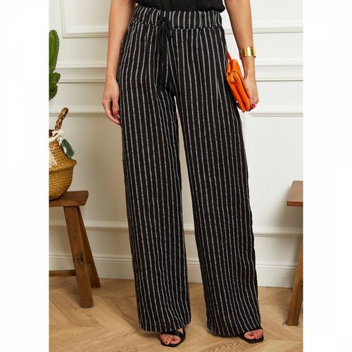 Black Stripe Wide Linen Trousers - LE MONDE DU LIN - Modalova