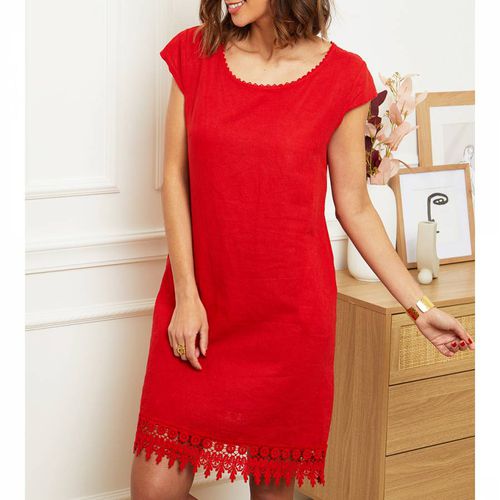 Red Short Sleeve Linen Mini Dress - LE MONDE DU LIN - Modalova