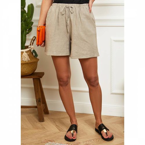 Taupe Tie Waist Linen Short - LE MONDE DU LIN - Modalova