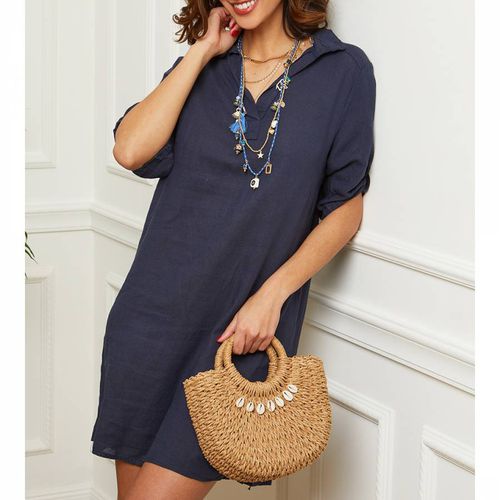 Navy Mini Linen Dress - LE MONDE DU LIN - Modalova