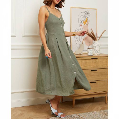 Khaki Sleeveless Linen Dress - LE MONDE DU LIN - Modalova