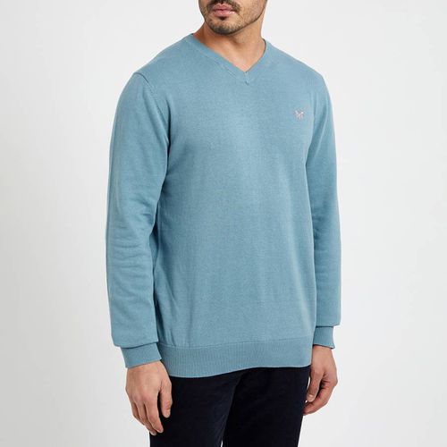 Blue Cotton V Neck Jumper - Crew Clothing - Modalova