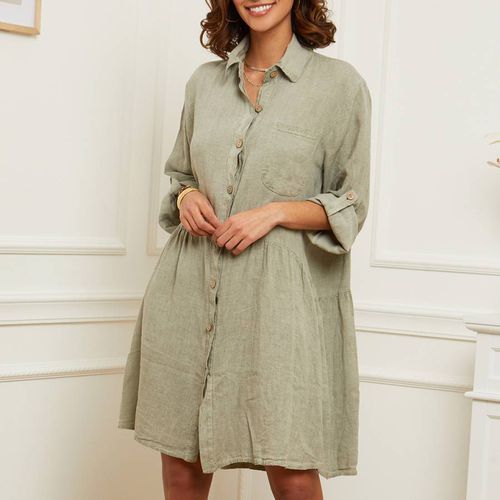 Khaki Collar Linen Shirt Dress - LE MONDE DU LIN - Modalova