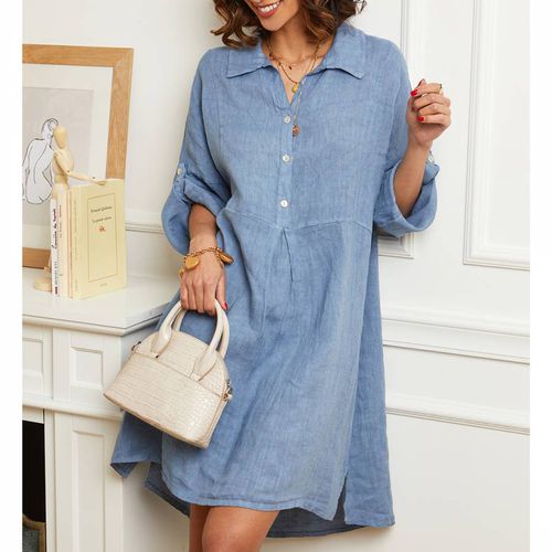 Blue Collar Linen Shirt Dress - LE MONDE DU LIN - Modalova