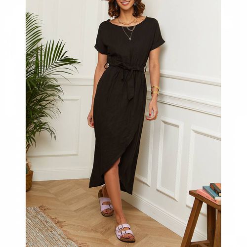 Black Tie Waist Linen Midi Dress - LE MONDE DU LIN - Modalova