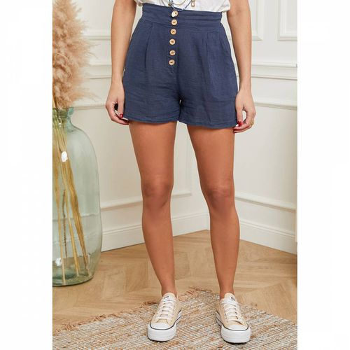 Navy High Waisted Linen Short - LE MONDE DU LIN - Modalova