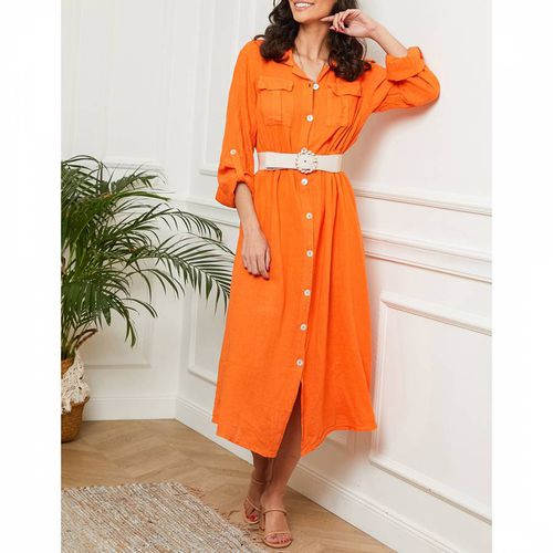 Orange Linen Shirt Dress - LE MONDE DU LIN - Modalova