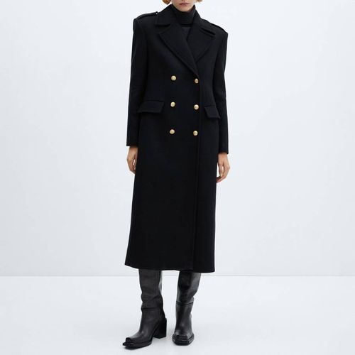 Black Double-Breasted Wool Coat - Mango - Modalova