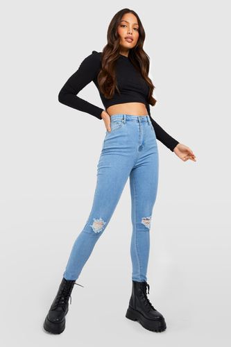 Womens Tall Basic High Waist Distressed Skinny Jean 35" Leg - - 12 - boohoo - Modalova