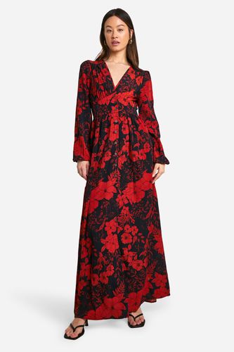 Womens Tall Floral Print Button Through Plunge Maxi - - 14 - boohoo - Modalova