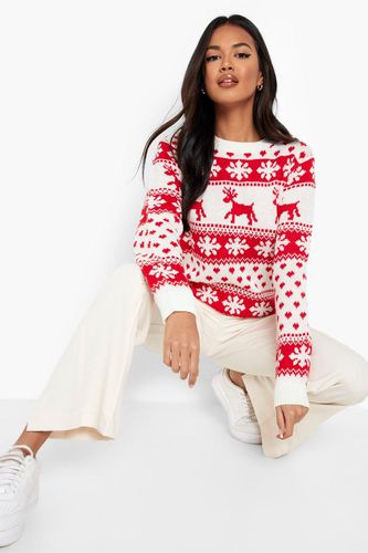 Womens Reindeer & Snowflake Christmas Jumper - - M - boohoo - Modalova