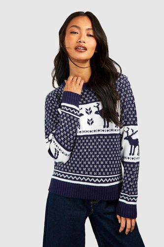 Womens Snowflake and Reindeer Knitted Christmas Jumper - - L - boohoo - Modalova